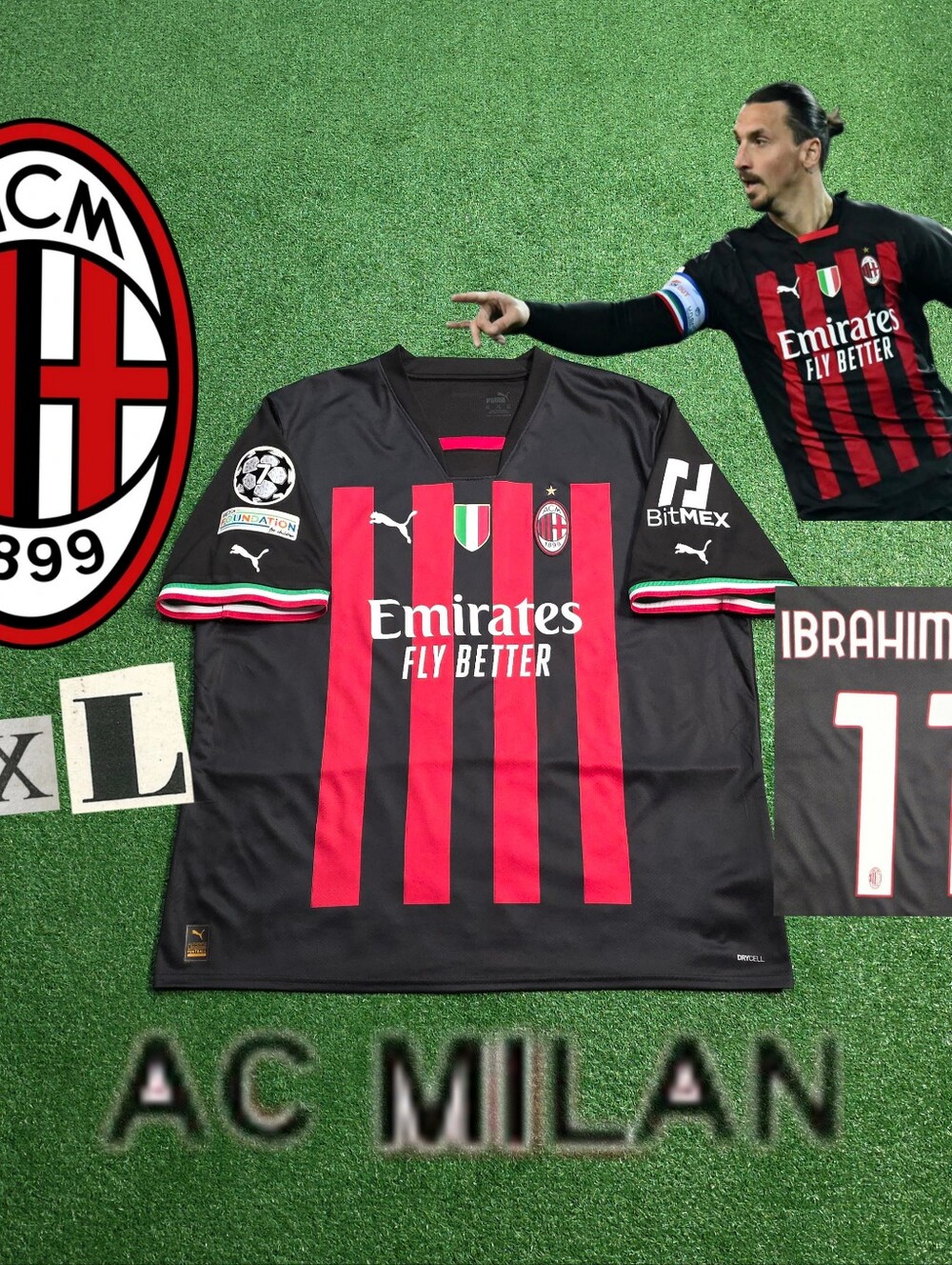 Puma AC Milan Zlatan Ibrahimovic#11 2022/2023 Home Jersey UCL Patches Rare